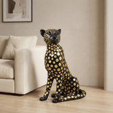 Elegant Black Gold Spotted Jaguar Sculpture