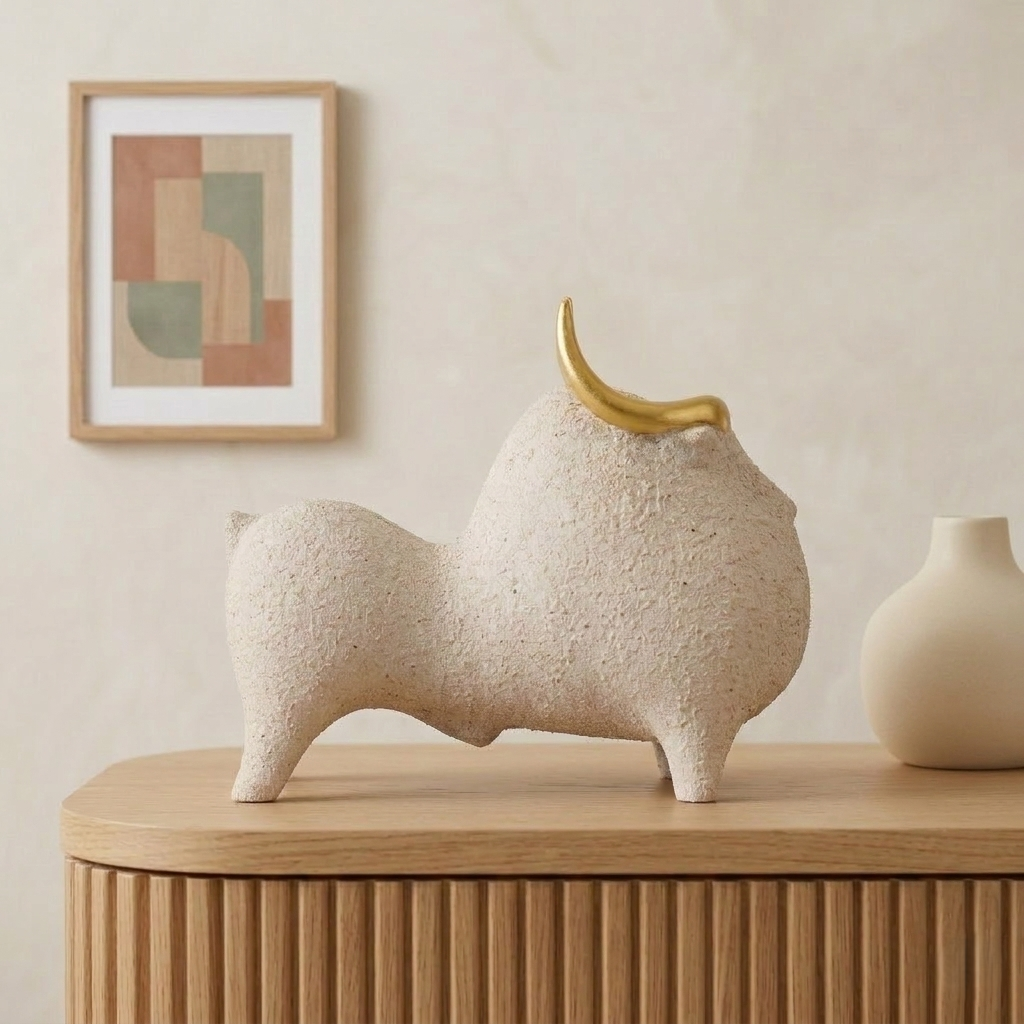Minimal Ceramic Bull Statement Piece