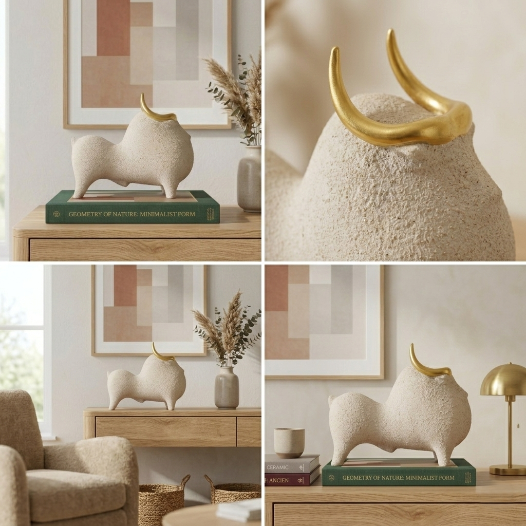 Minimal Ceramic Bull Statement Piece