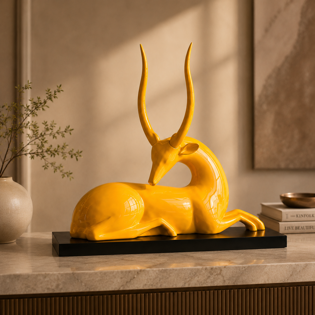 Modern Yellow Deer Figurine