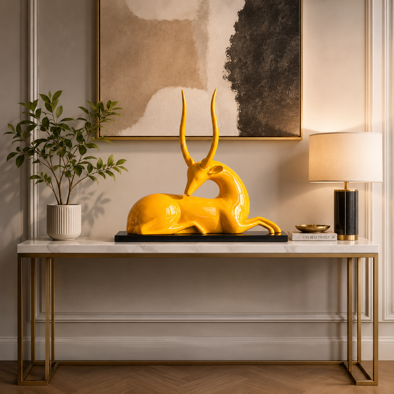 Modern Yellow Deer Figurine