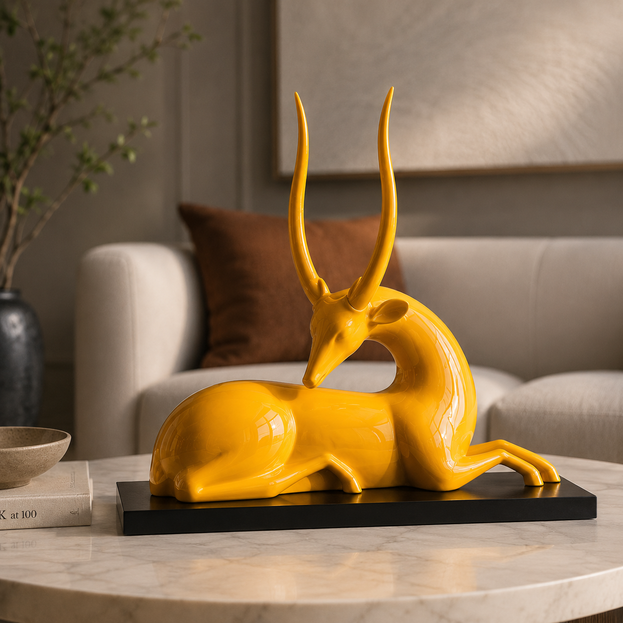 Modern Yellow Deer Figurine