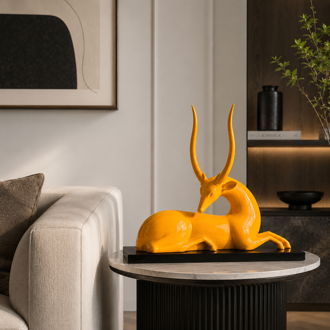 Modern Yellow Deer Figurine