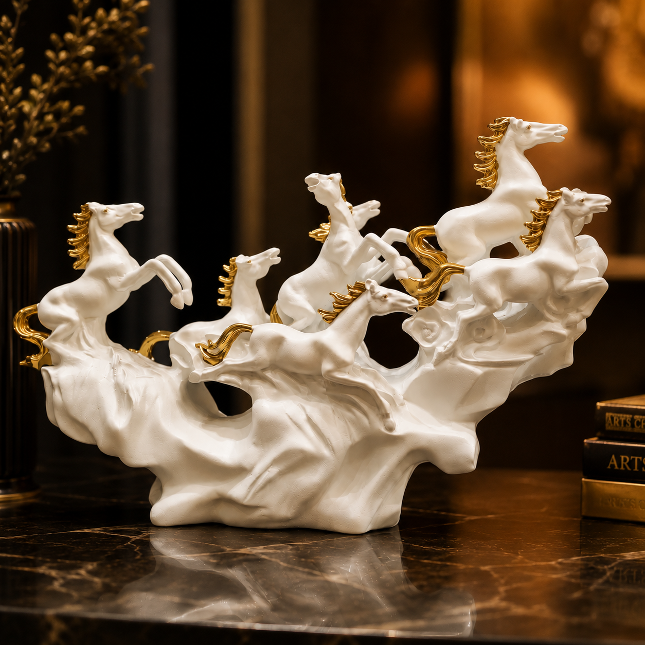 SEVEN HORSES GOOD LUCK STATUE