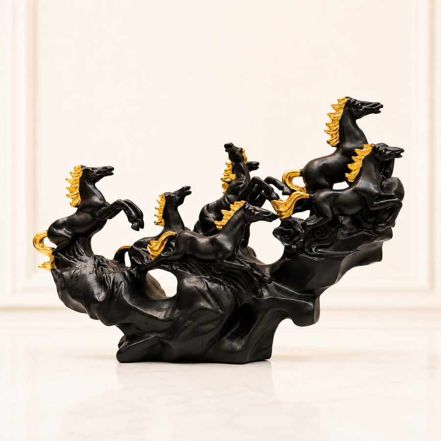 SEVEN HORSES GOOD LUCK STATUE