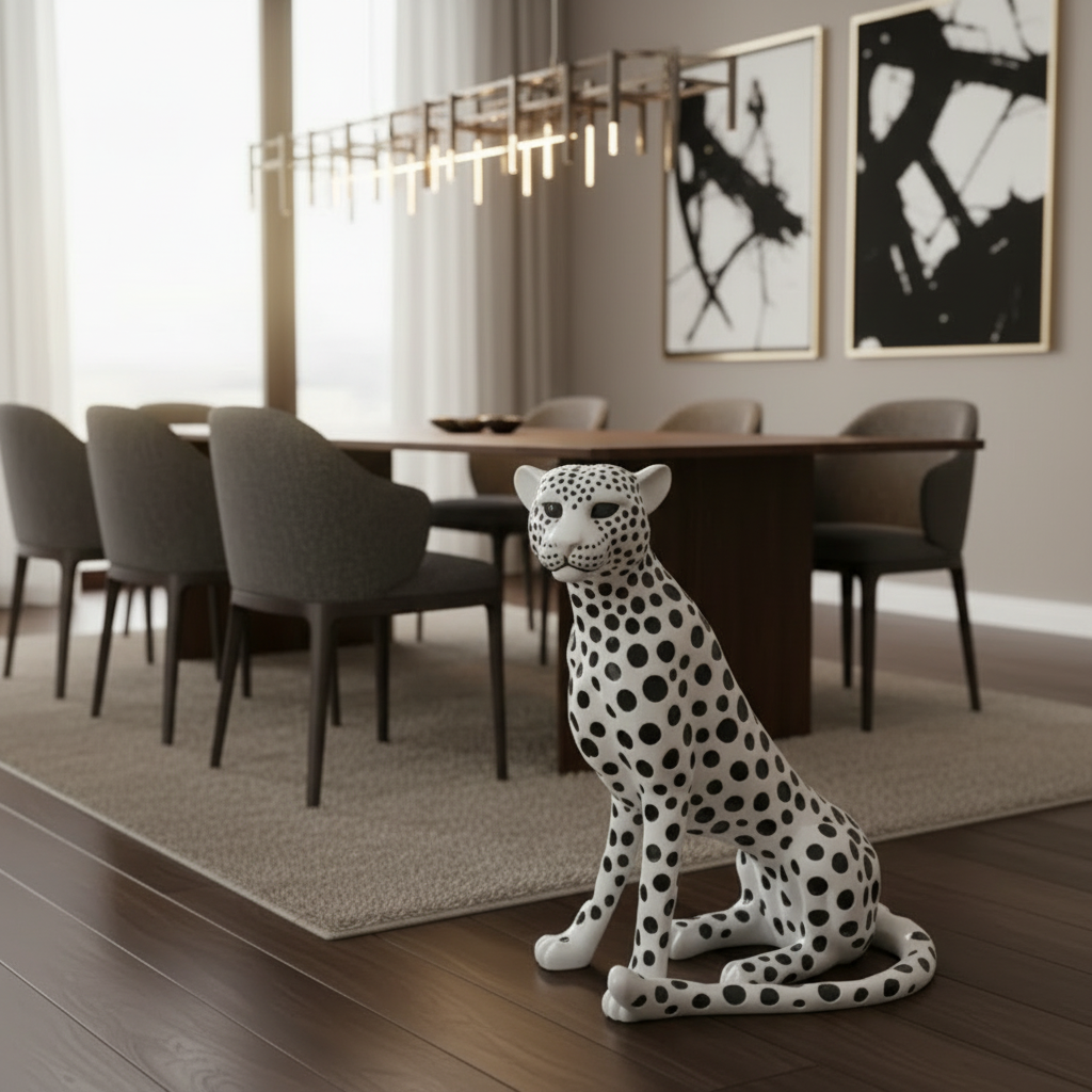 White Cheetah Luxury Accent Side Table