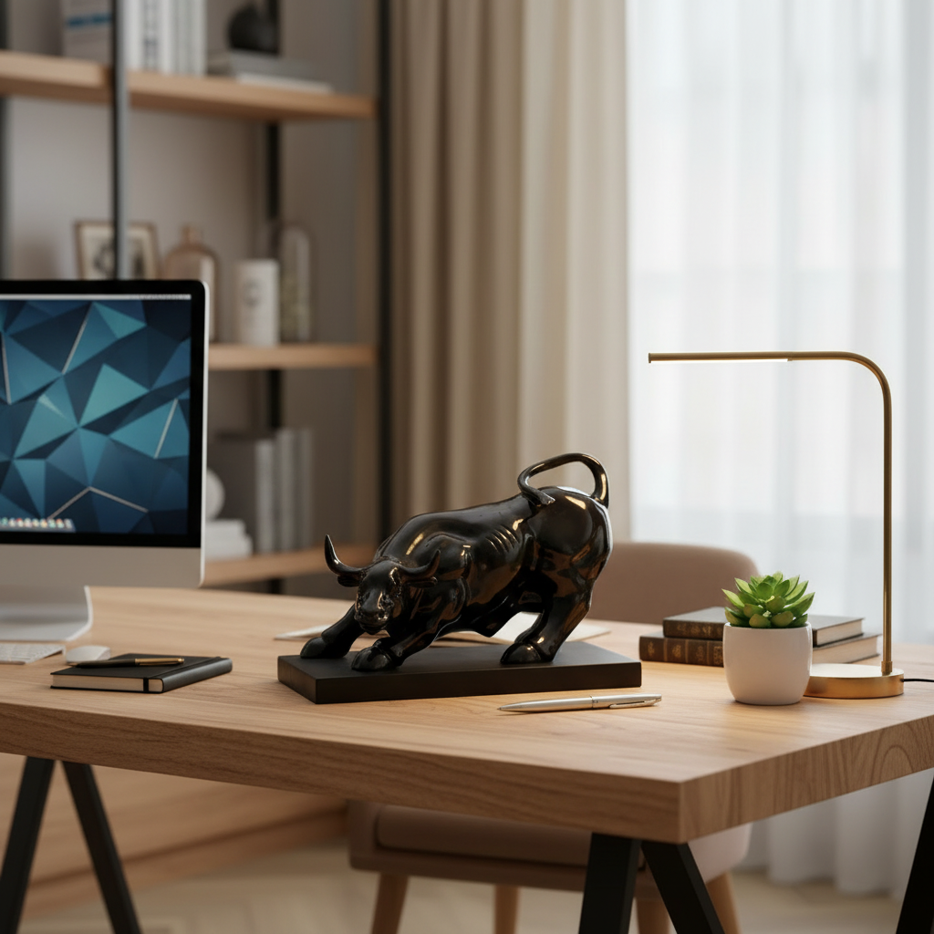 Modern Bull Strength Decorative Desk Sculpture