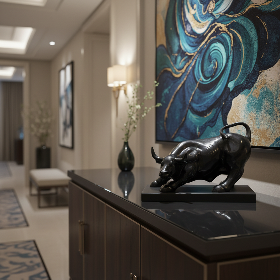 Modern Bull Strength Decorative Desk Sculpture