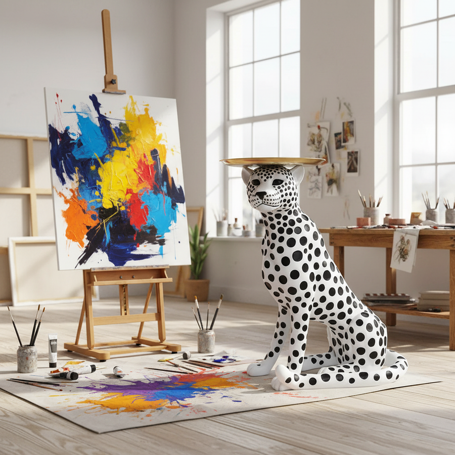 White Cheetah Luxury Accent Side Table