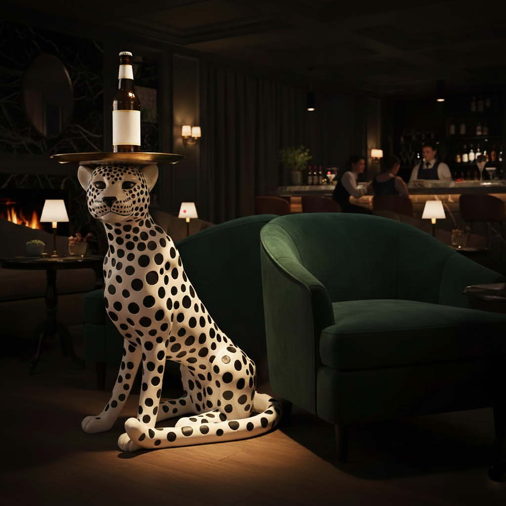 White Cheetah Luxury Accent Side Table